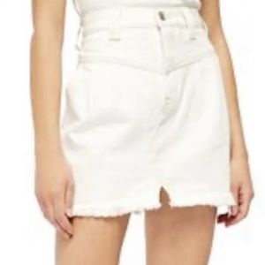 NWT Free People Side Car Frayed hem Denim Mini Skirt in White Clay Size 27